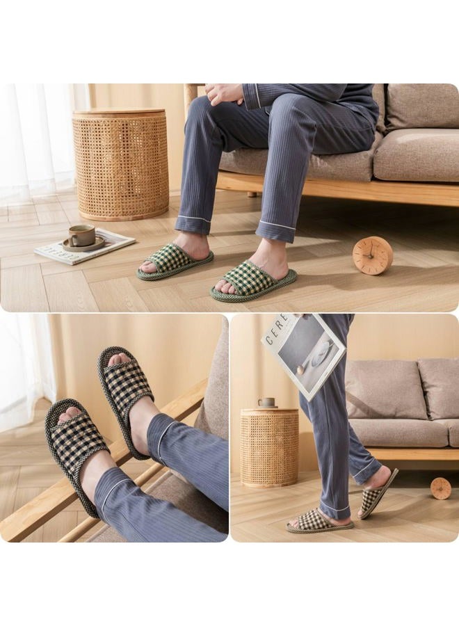 biroris 3 Pairs Plaid House Slippers for Men, Open Toe Indoor Slippers Comfortable Washable Portable Foldable Guest Travel Hotel Airplane Spa Slippers, Striped Multicolor, 7-9 - Image 2