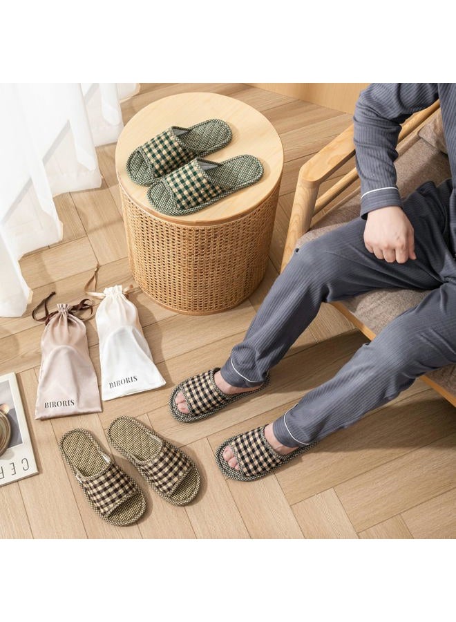 biroris 3 Pairs Plaid House Slippers for Men, Open Toe Indoor Slippers Comfortable Washable Portable Foldable Guest Travel Hotel Airplane Spa Slippers, Striped Multicolor, 7-9 - Image 3