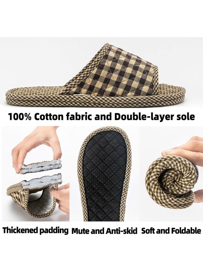 biroris 3 Pairs Plaid House Slippers for Men, Open Toe Indoor Slippers Comfortable Washable Portable Foldable Guest Travel Hotel Airplane Spa Slippers, Striped Multicolor, 7-9 - Image 4