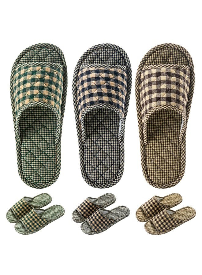 biroris 3 Pairs Plaid House Slippers for Men, Open Toe Indoor Slippers Comfortable Washable Portable Foldable Guest Travel Hotel Airplane Spa Slippers, Striped Multicolor, 7-9 - Image 1