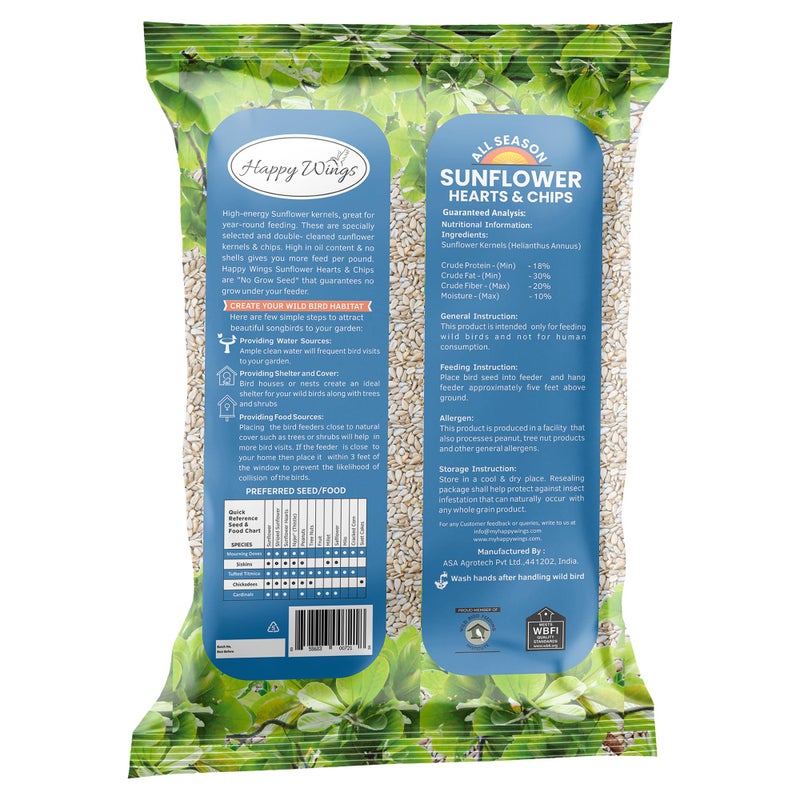 Happy Wings Sunflower Hearts & Chips - Sunflower Kernels and Chips Bird Food - 5 Lb No Mess, No Waste I No Grow Seed | Bird Seed for Wild Birds - Image 2