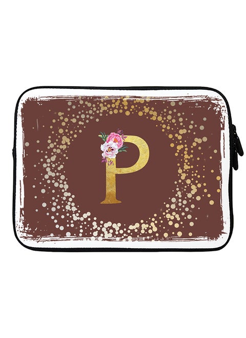 laptop sleeve bag for macbook 13, 14 ,15, 16 inch- Custom Monogram Initial Letter Floral Pattern Alphabet - P  (Brown)