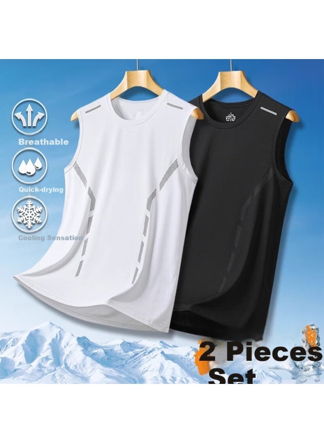 Yuzhaolin Men's Ice Silk Quick-drying Tank Top Summer New Trend Wide Shoulder Sleeveless T-shirt Sports Training Vest Sweatshirt