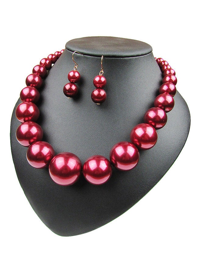 NIBEMINENT Single-Layer Large Pearl Short Clavicle Necklace And Earrings Jewellery Set