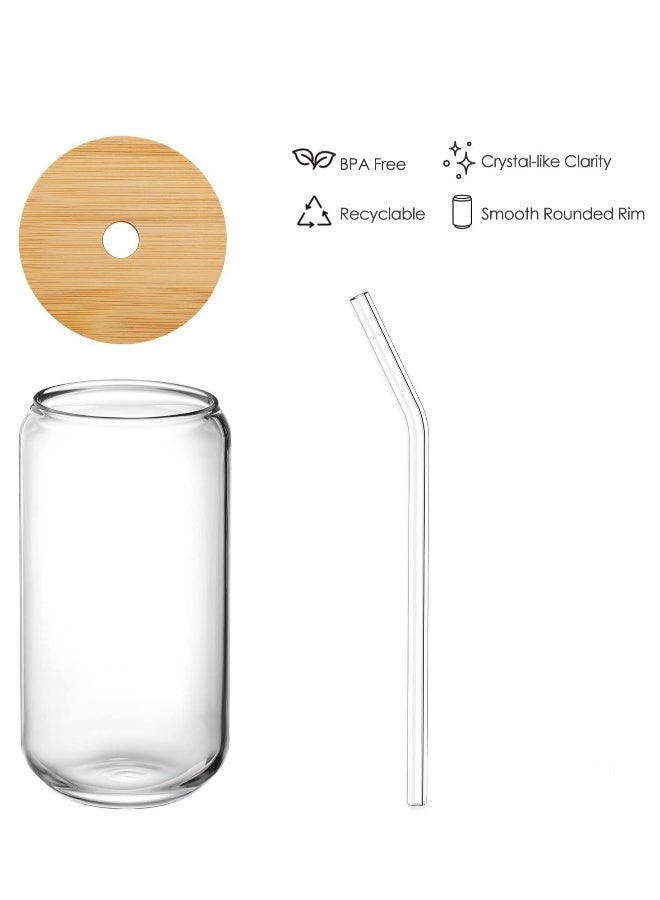 JOMILA [ 4pcs Set ] Glass Cups with Bamboo Lids and Glass Straw Can Shaped Drinking Glasses 16 oz Iced Coffee Glasses Tumbler Cup for Smoothie Boba Tea,Water - Image 2