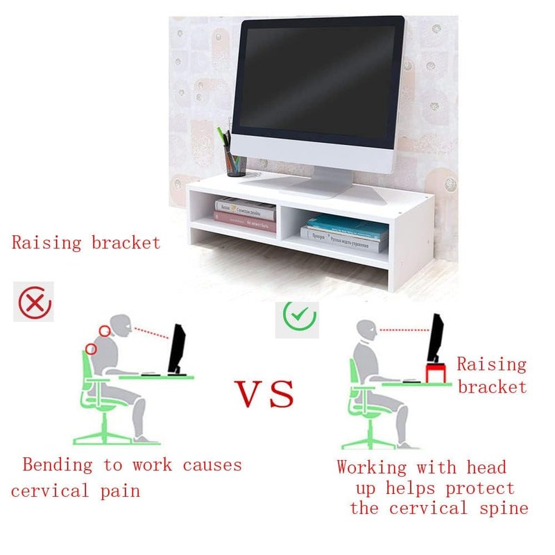Olpad Adjustable Dual Monitor Stand with Storage Organizer, Wooden Desktop Riser for Monitors, Bamboo Corner Desk, Ergonomic Computer Riser with Pen Holder and Organizer (Monitor Stand (white) 3 Box Simple) - Image 2
