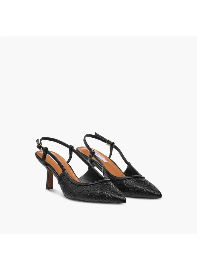 ELLE Women's Monogram Detail Shoes with Buckle Closure and Stiletto Heels