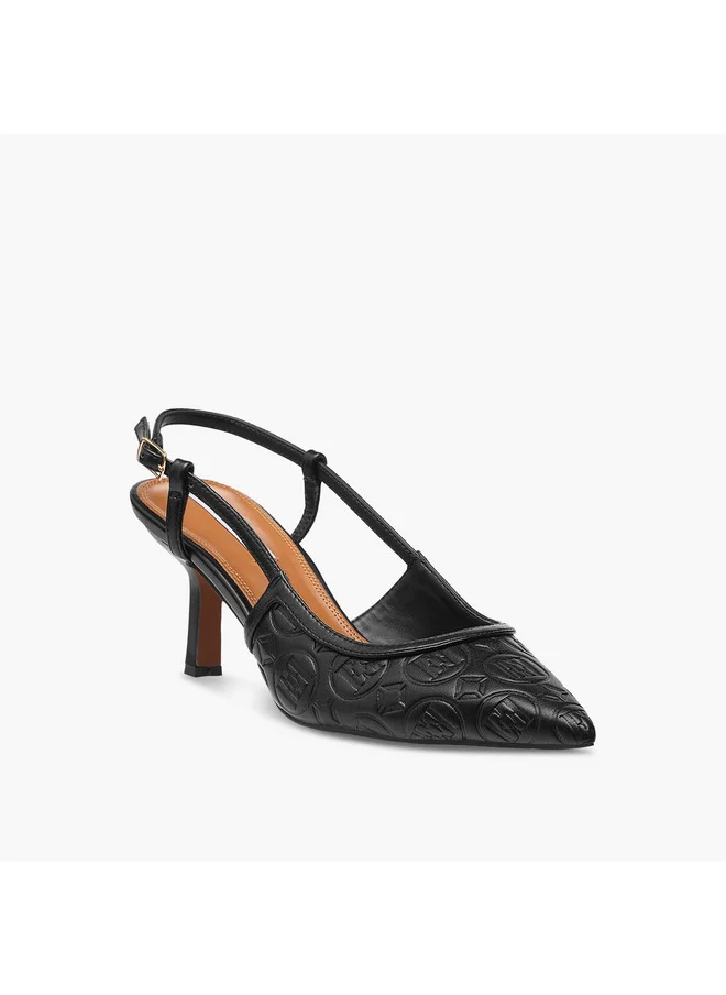 ELLE Women's Monogram Detail Shoes with Buckle Closure and Stiletto Heels