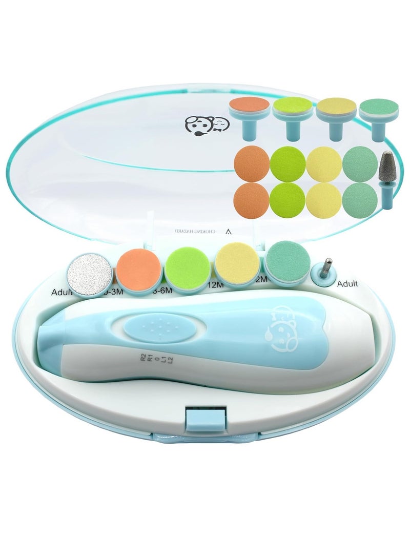 مقص أظافر الأطفال 20 في 1 من Baby Safe، مقص أظافر كهربائي للأطفال، مجموعة مبرد أظافر للأطفال، رؤوس بديلة إضافية، أصابع قدمي وأظافر الأطفال حديثي الولادة، تقليم وتلميع (أزرق) - Image 1