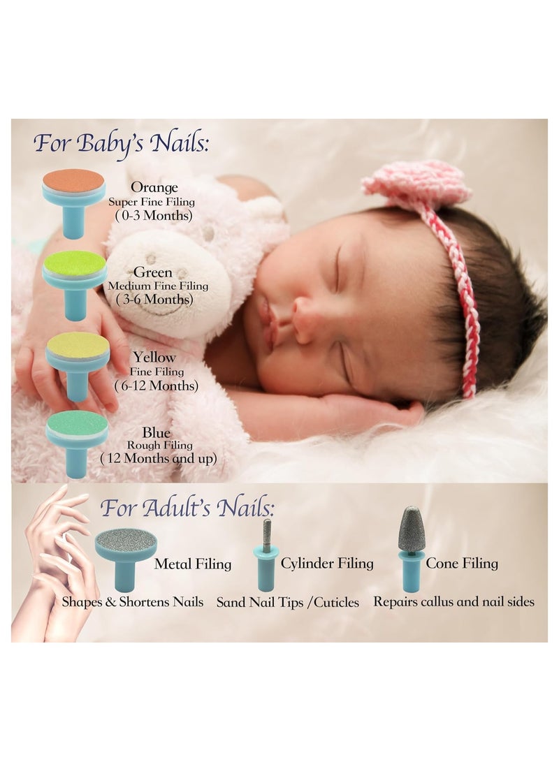 مقص أظافر الأطفال 20 في 1 من Baby Safe، مقص أظافر كهربائي للأطفال، مجموعة مبرد أظافر للأطفال، رؤوس بديلة إضافية، أصابع قدمي وأظافر الأطفال حديثي الولادة، تقليم وتلميع (أزرق) - Image 5