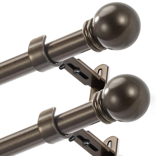 AMZSEVEN Curtain Rods for Windows 16 to 48 Inches, Curtain Rod Max Adjustable Length of 60 IN, 1" Diameter Drapery Rods Round Finials, Brown, Pack of 2 - Image 1