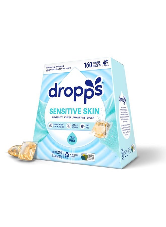 dropps Dropps Sensitive Skin Laundry Detergent Pods, Crisp Breeze (160 Count) - Dermatologist Tested Laundry Pods - HE Compatible Laundry Supplies for Clean Clothes, Vegan & Dye-Free  - Image 1
