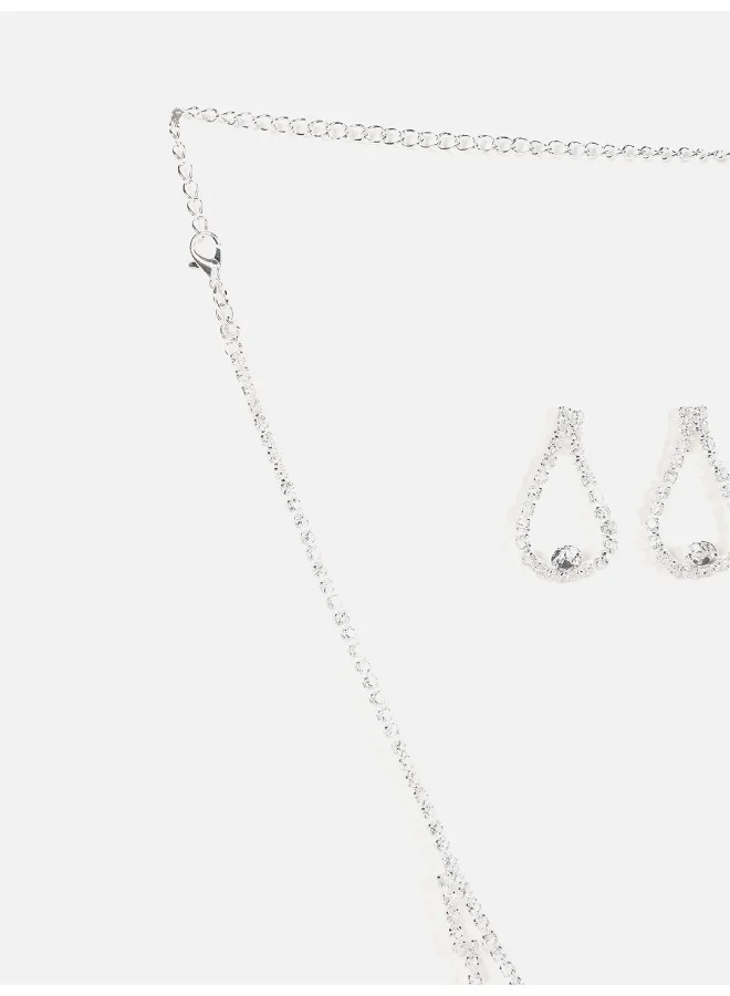 سوهي طقم قلادة وأقراط من الحجر المطلي بالفضة