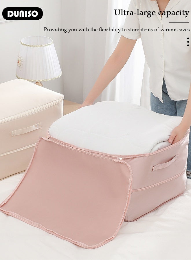DUNISO Foldable Storage Organizer Bags, Pink Satin-like Cotton Fabric Traveling Storage Bag, Storage Totes for Clothes Moving Supplies Space Saving Oversized Storage Bag Organizer for Moving Traveling - Image 5