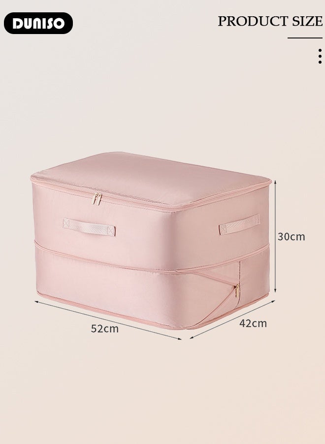 DUNISO Foldable Storage Organizer Bags, Pink Satin-like Cotton Fabric Traveling Storage Bag, Storage Totes for Clothes Moving Supplies Space Saving Oversized Storage Bag Organizer for Moving Traveling - Image 2