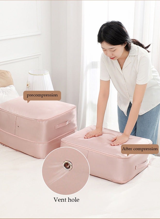 DUNISO Foldable Storage Organizer Bags, Pink Satin-like Cotton Fabric Traveling Storage Bag, Storage Totes for Clothes Moving Supplies Space Saving Oversized Storage Bag Organizer for Moving Traveling - Image 1