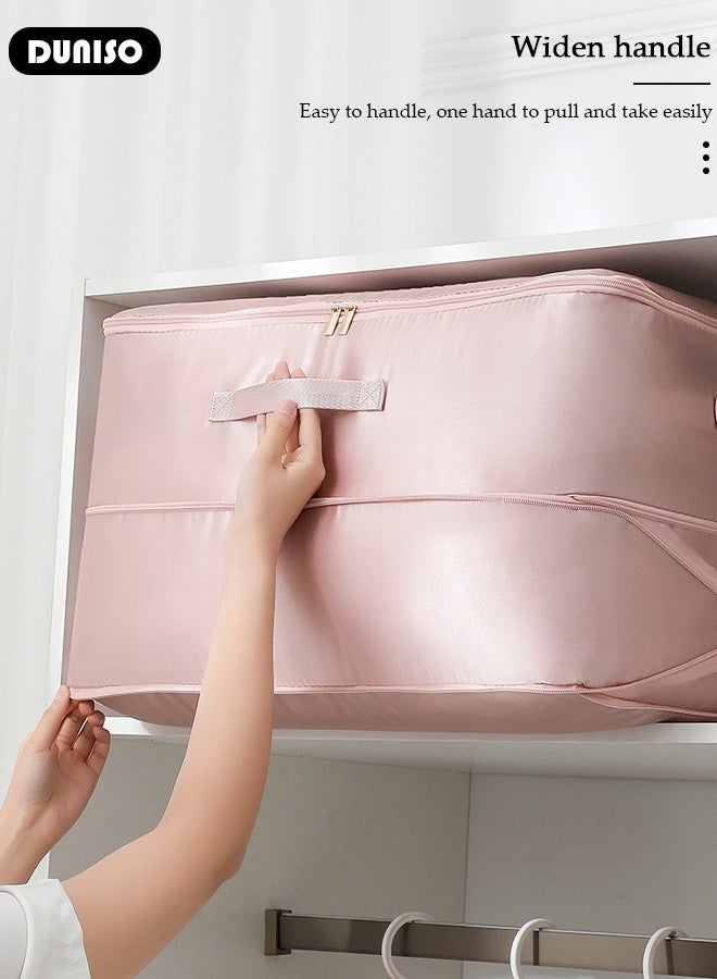 DUNISO Foldable Storage Organizer Bags, Pink Satin-like Cotton Fabric Traveling Storage Bag, Storage Totes for Clothes Moving Supplies Space Saving Oversized Storage Bag Organizer for Moving Traveling - Image 4