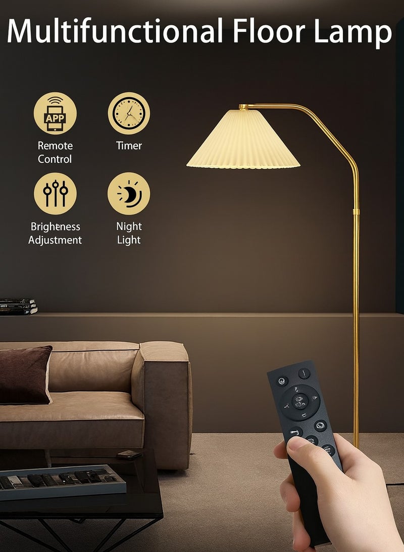 Fullight Modern Gold Floor Lamp with Pleated Fabric Shade, App & Remote Control, 3-Level Dimming, E27, for Living Room, Bedroom, Office - Image 2