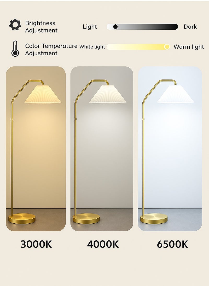 Fullight Modern Gold Floor Lamp with Pleated Fabric Shade, App & Remote Control, 3-Level Dimming, E27, for Living Room, Bedroom, Office - Image 4