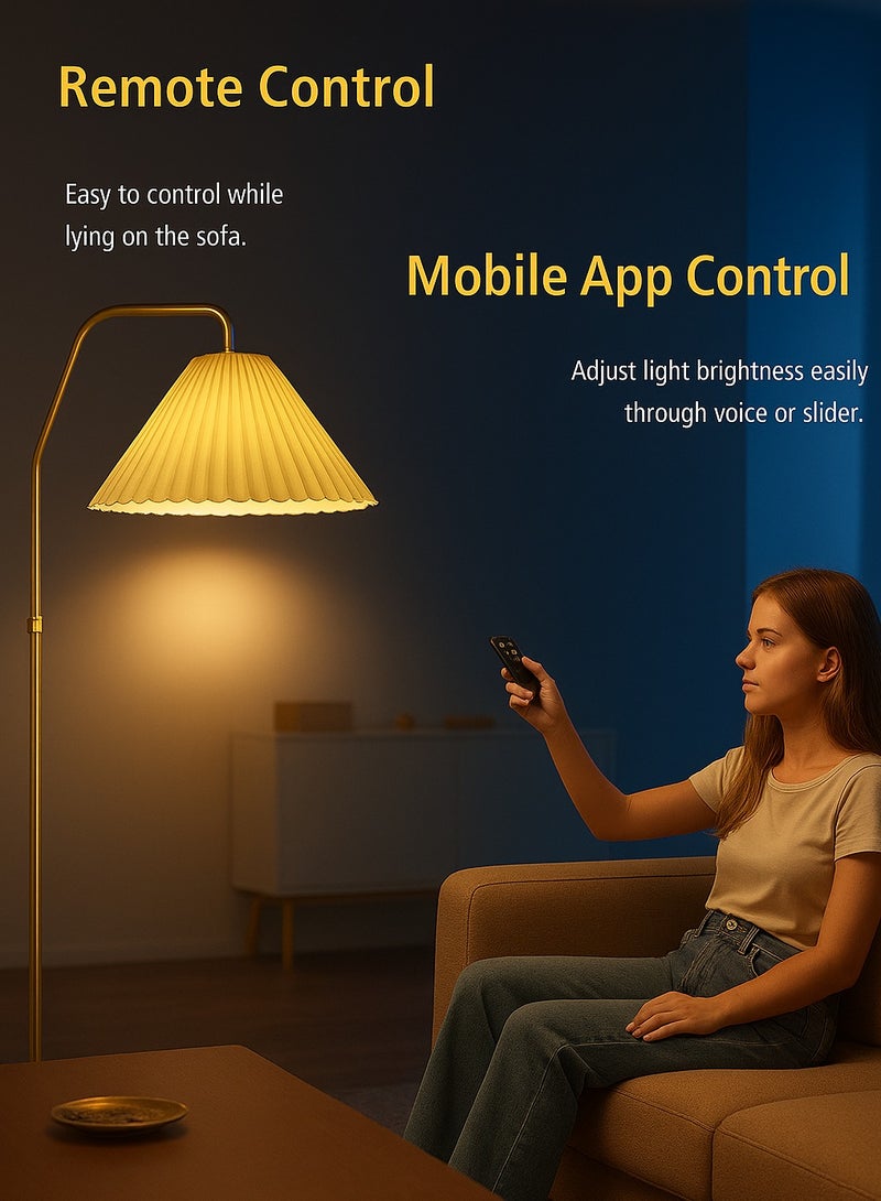 Fullight Modern Gold Floor Lamp with Pleated Fabric Shade, App & Remote Control, 3-Level Dimming, E27, for Living Room, Bedroom, Office - Image 3