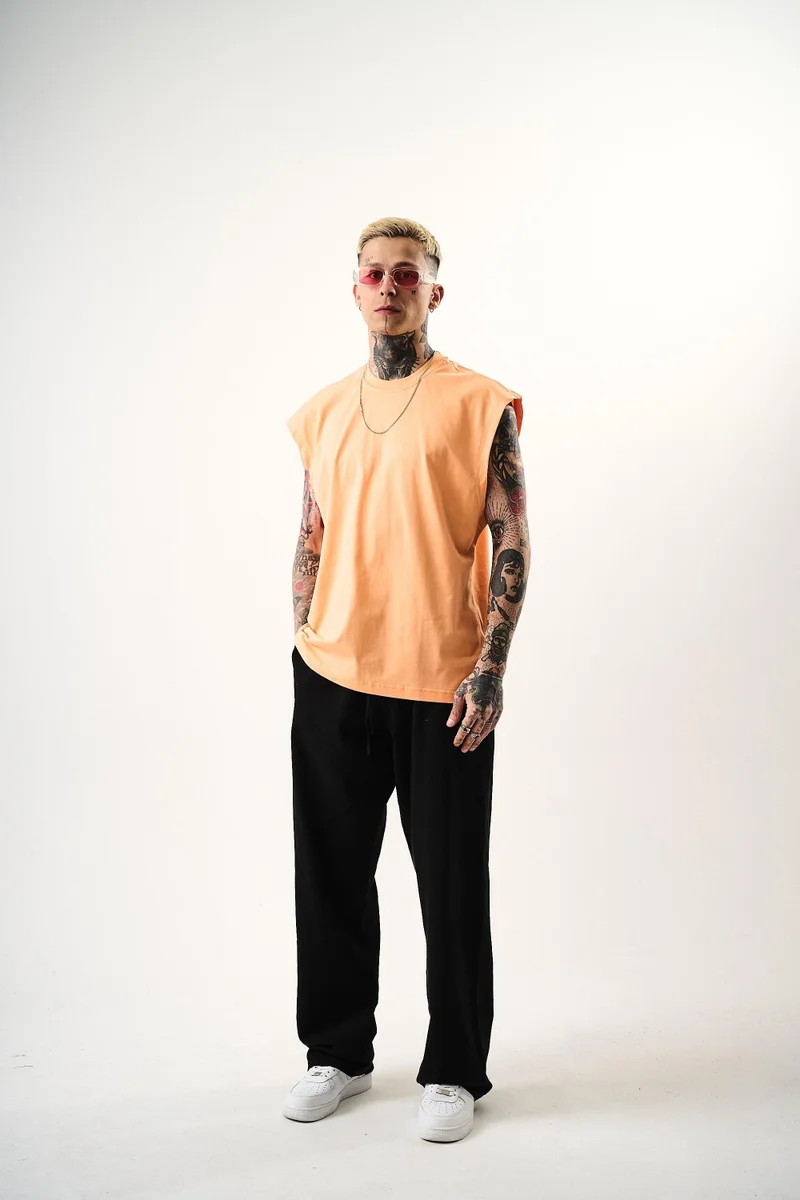 RESPIRE Men's Basic Sleeveless Oversize T-Shirt, Peach