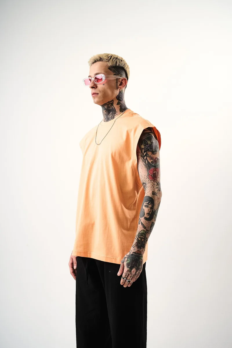 RESPIRE Men's Basic Sleeveless Oversize T-Shirt, Peach
