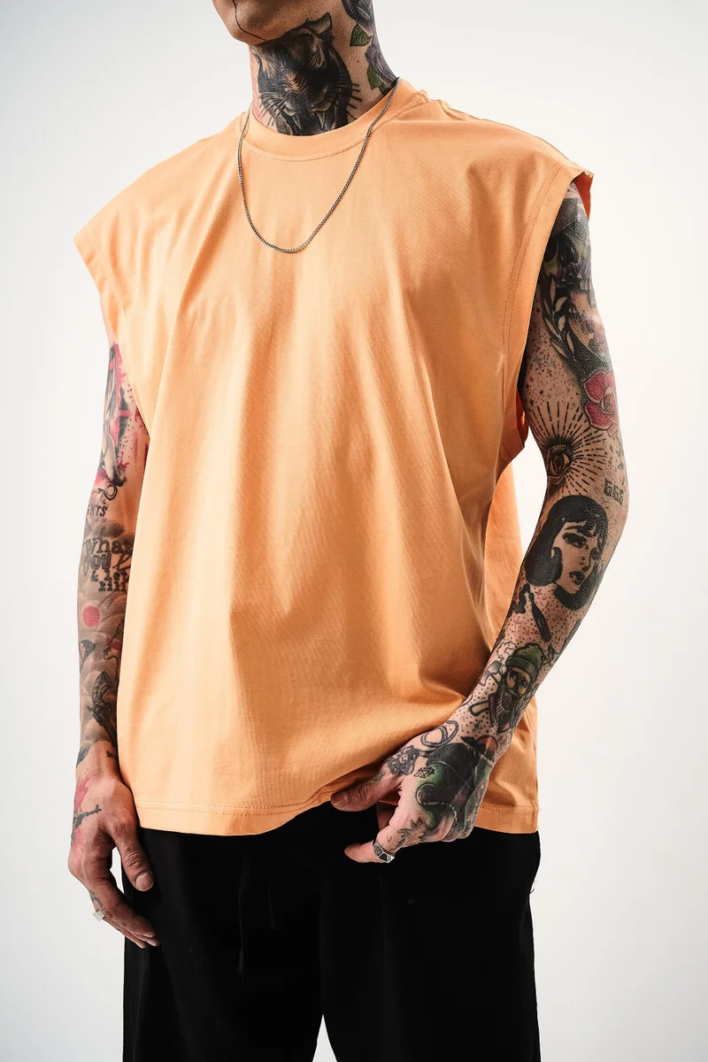 RESPIRE Men's Basic Sleeveless Oversize T-Shirt, Peach