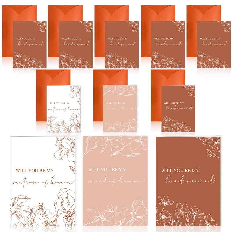 Spakon 16 Pcs Bridesmaid Proposal Cards with Envelopes 6 Will You Be My Bridesmaid 1 Maid of Honor 1 Matron of Honor Watercolor Greenery Floral Bridal Gift for Wedding Bridal Shower(Elegant Flower) - Image 1