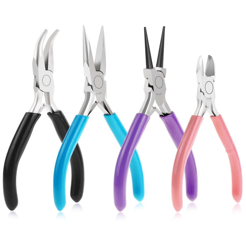 Anezus 4Pcs Jewelry Pliers Tool Set Includes Needle Nose Pliers Round Nose Pliers Wire Cutters and Bent Nose Pliers for Jewelry Beading Repair Making Supplies