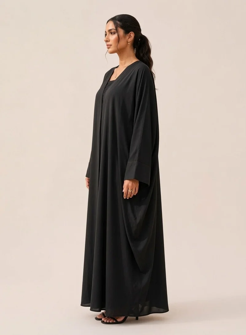 Nikias Deep Teal Bahraini Cut Abaya with Copper Cord Front & Sleeves