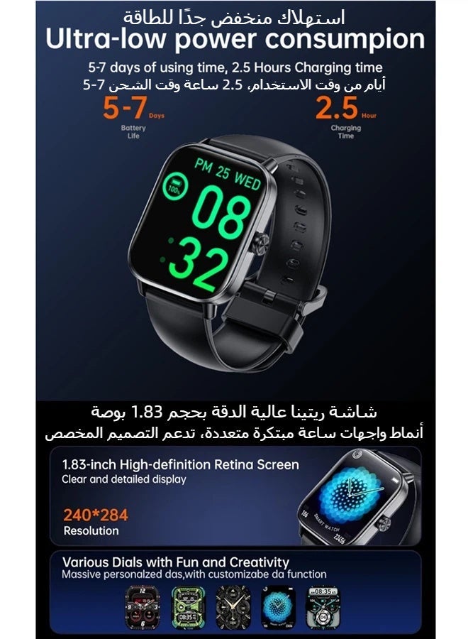 ريماكس ساعة ذكية بشاشة عالية الدقة 1.83 بوصة، مزودة بمراقبة معدل ضربات القلب ونسبة تشبع الأكسجين في الدم، وميزة الاتصال عبر البلوتوث، ومقاومة للماء بمعيار IP68، وجهاز تتبع اللياقة البدنية، وأكثر من 100 وضع رياضي، وبطارية تدوم من 5 إلى 7 أيام، متوافقة مع نظامي iOS وAndroid، لون أسود - Image 3