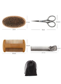 Uwals 4-Piece Soft Mane Bristle Beard Brush And Comb Set, Professional Stainless Steel Beard Scissors Grate Comb with Velvet Travel Pouch  - Image 2