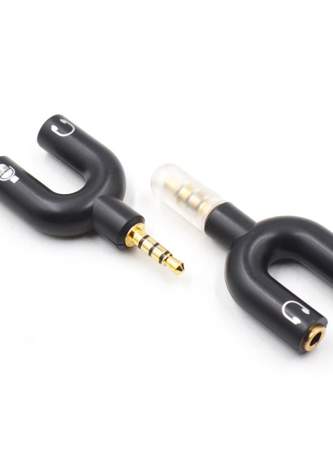 One-two Audio Adapter U-shaped 3.5mm Two-in-one Converter Line Recording Microphone Computer Mobile Phone Singing-Interface Form:U-shaped Audio Sub-wheat/gold-plated [blue]]  - Image 4