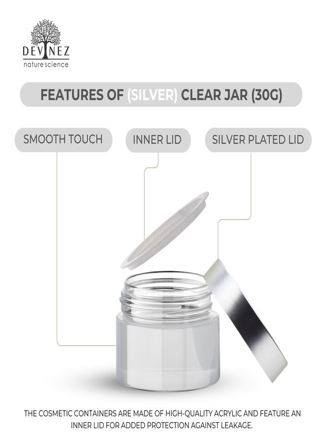 Devinez 30g Clear Glass Cosmetic Jars- Refillable with Silver Lids & Inner Liners, Ideal for Makeup, Creams, Scrubs, Jewelry & Travel Essentials, 100% Recyclable & Sustainable (Set of 4) - Image 3