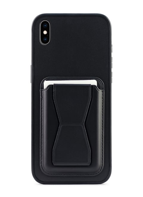 Leather back cover with card wallet Foldable Shockpoof Case compatible with Iphone Xs Max (Black)