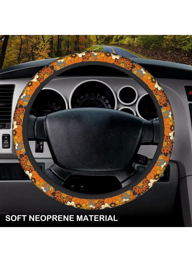 KARREAL Bohemian Flowers Elastic Steering Wheel Cover, Non-slip Breathable Neoprene Steering Wheel Covers, Women Car Accessories, Universal 15 Inch Fit Auto, Suvs, Truck - Image 3