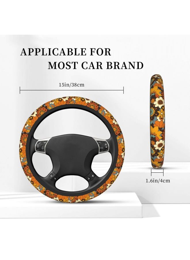 KARREAL Bohemian Flowers Elastic Steering Wheel Cover, Non-slip Breathable Neoprene Steering Wheel Covers, Women Car Accessories, Universal 15 Inch Fit Auto, Suvs, Truck - Image 4