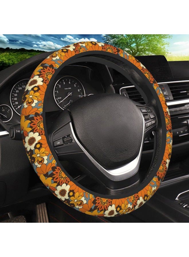 KARREAL Bohemian Flowers Elastic Steering Wheel Cover, Non-slip Breathable Neoprene Steering Wheel Covers, Women Car Accessories, Universal 15 Inch Fit Auto, Suvs, Truck - Image 1
