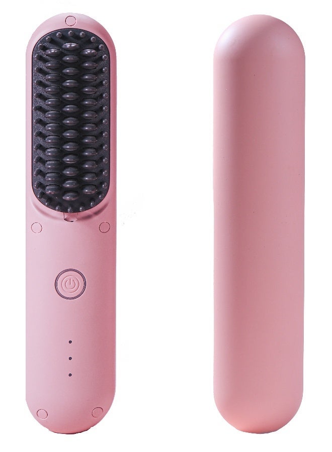 ELTRAZONE Cordless Hair Straightener Brush - Porta ECO Portable Straightening Brush for Travel, Mini Hot Ionic Straightener Comb for Women, Ceramic Coating, Lightweight for Touch-ups, No Charger, Pink - Image 1