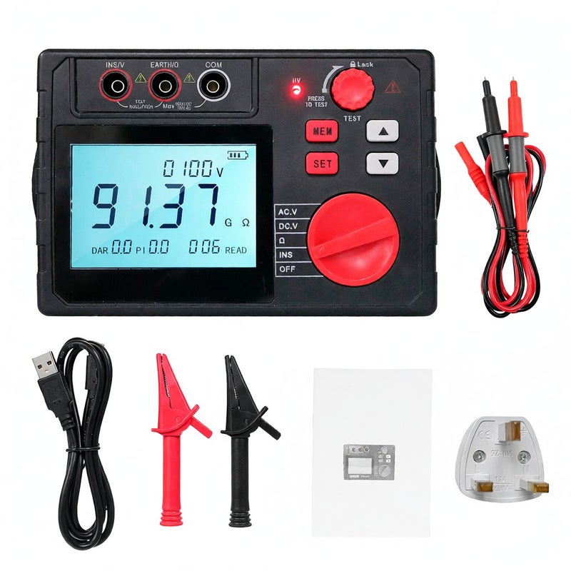 YERTAI Digital Insulation Resistance Tester 100V/200V/500V/1000V/2500V Voltmeter 0 to 100G ohm Meter Megohmmeter Ground Resistance 100 Sets Data Storage Tester LCD Display with Backlight - Image 1