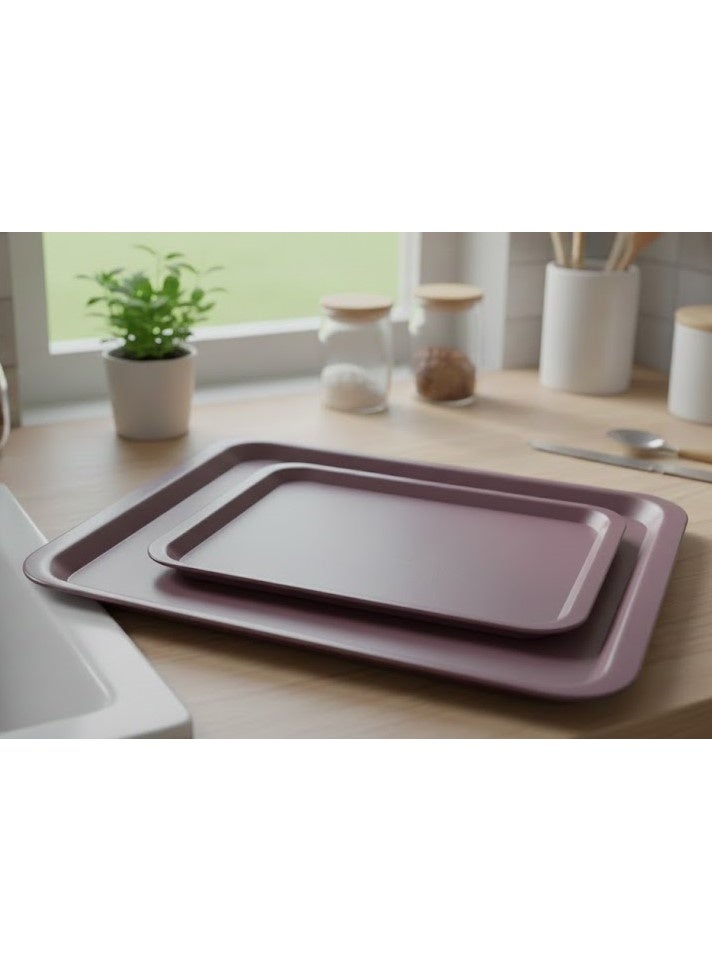 favilla 2-piece serving tray set - different sizes - for easy serving of food and drinks. Stain and scratch resistant, easy to clean, lightweight, suitable for everyday indoor and outdoor use. Ergonomic design for carrying and use with trolleys. - Black color - Image 1