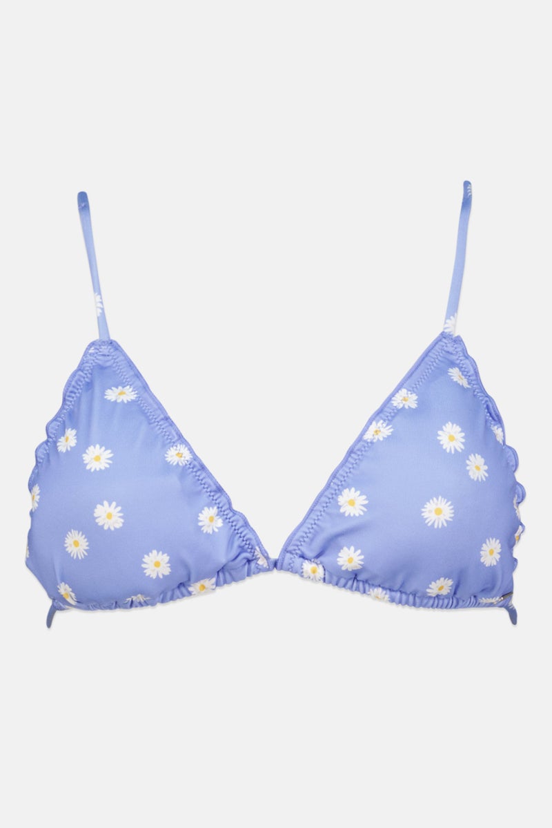 Pull & Bear Women Floral Pattern Padded Bikini Top, Violet Combo  - Image 1