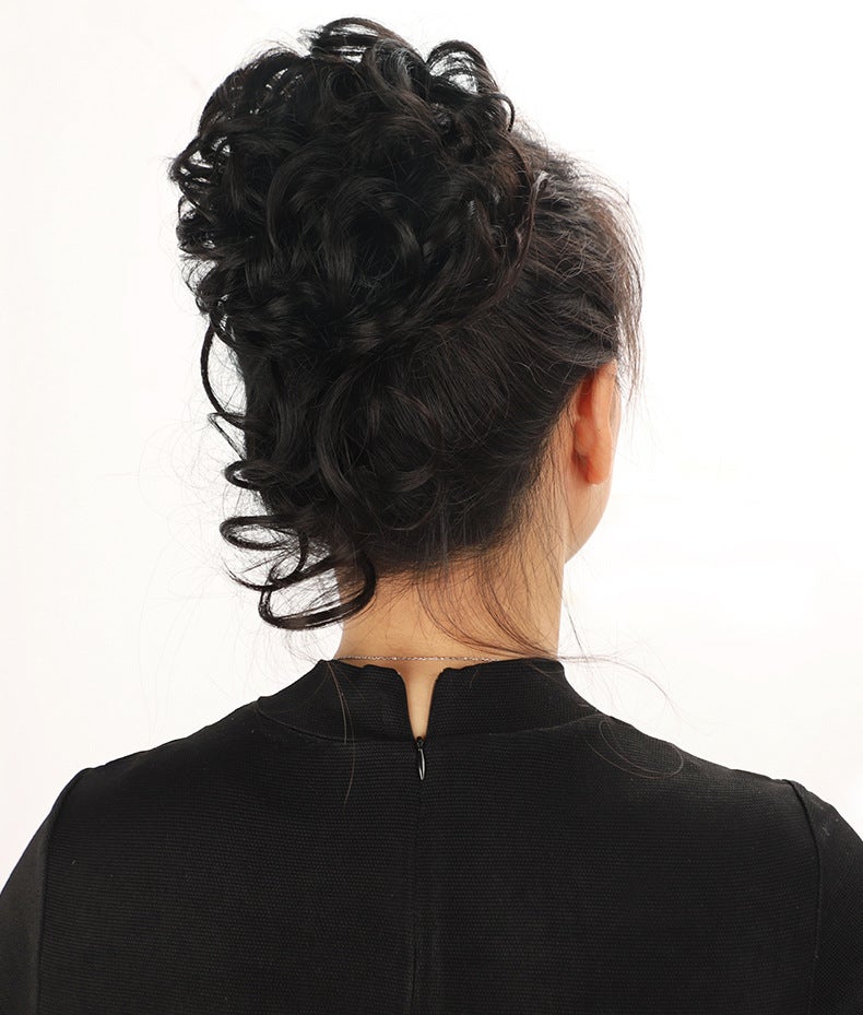 Generic Factory wig curls real hair coil hair long beard hair package simulation ball head lazy bud head flower fluffy natural natural black chemical fiber