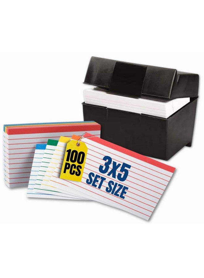 1InTheOffice Index Card Holder 3X5 & 100 Pcs Index Cards Ruled Color Coded Assorted Color Index Cards Storage Box 3X5 (Combo)  - Image 1