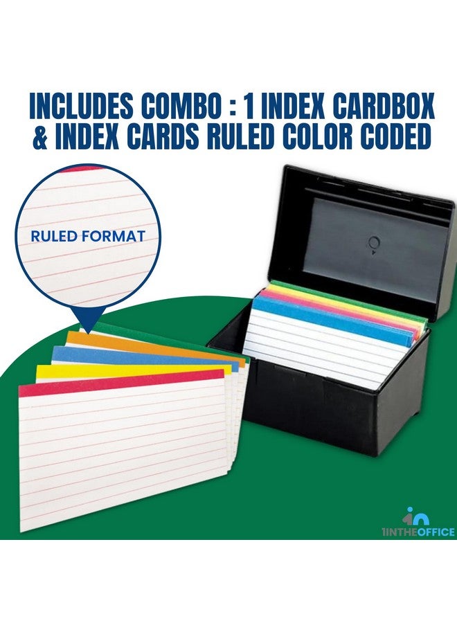 1InTheOffice Index Card Holder 3X5 & 100 Pcs Index Cards Ruled Color Coded Assorted Color Index Cards Storage Box 3X5 (Combo)  - Image 2