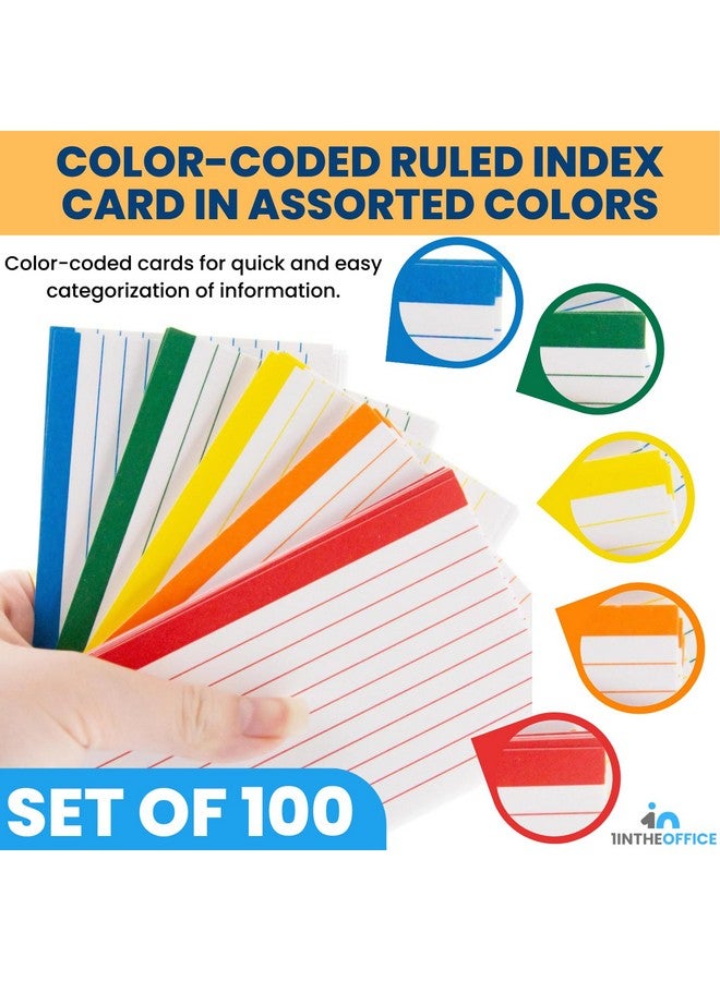 1InTheOffice Index Card Holder 3X5 & 100 Pcs Index Cards Ruled Color Coded Assorted Color Index Cards Storage Box 3X5 (Combo)  - Image 3