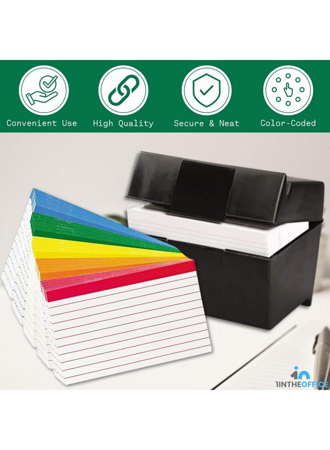 1InTheOffice Index Card Holder 3X5 & 100 Pcs Index Cards Ruled Color Coded Assorted Color Index Cards Storage Box 3X5 (Combo)  - Image 5