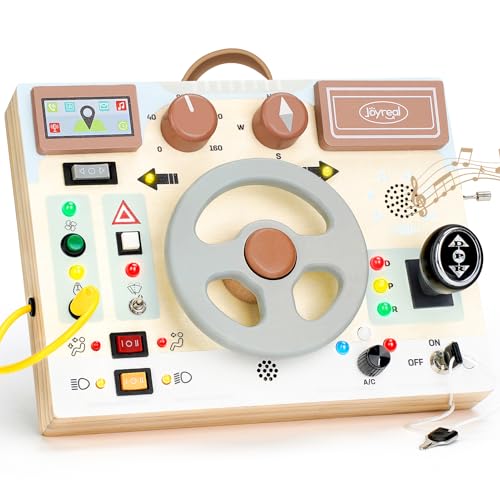 Joyreal Toddler Busy Board with LED Lights Steering Wheel Sounds Montessori Toys for 1 Year Old Fidget Board Sensory Travel Toy Gifts for Boys and Girls - Image 1