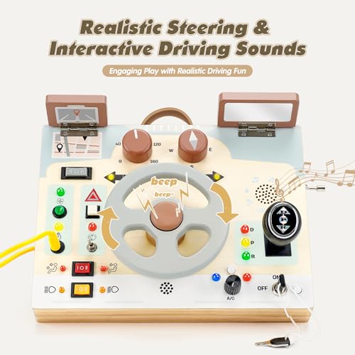 Joyreal Toddler Busy Board with LED Lights Steering Wheel Sounds Montessori Toys for 1 Year Old Fidget Board Sensory Travel Toy Gifts for Boys and Girls - Image 3