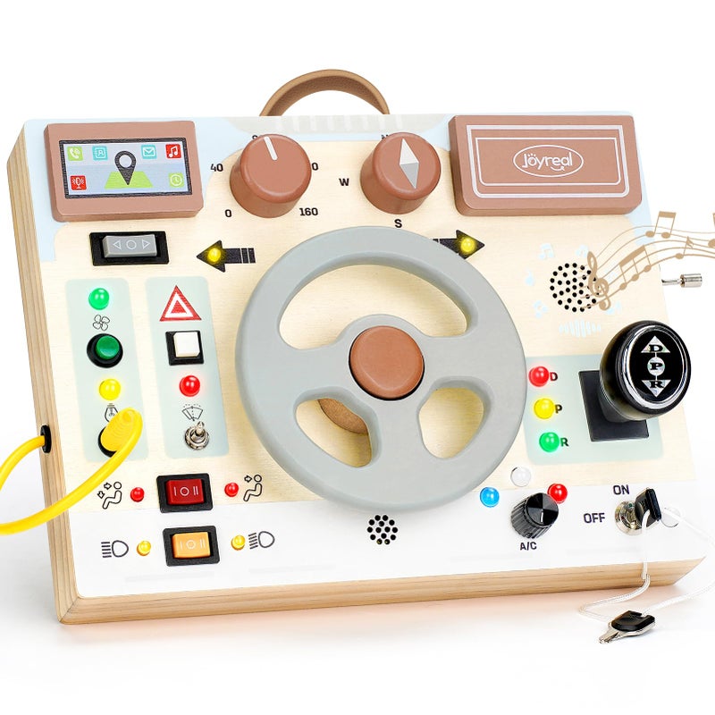 Joyreal Toddler Busy Board with LED Lights Steering Wheel Sounds Montessori Toys for 1 Year Old Fidget Board Sensory Travel Toy Gifts for Boys and Girls - Image 2